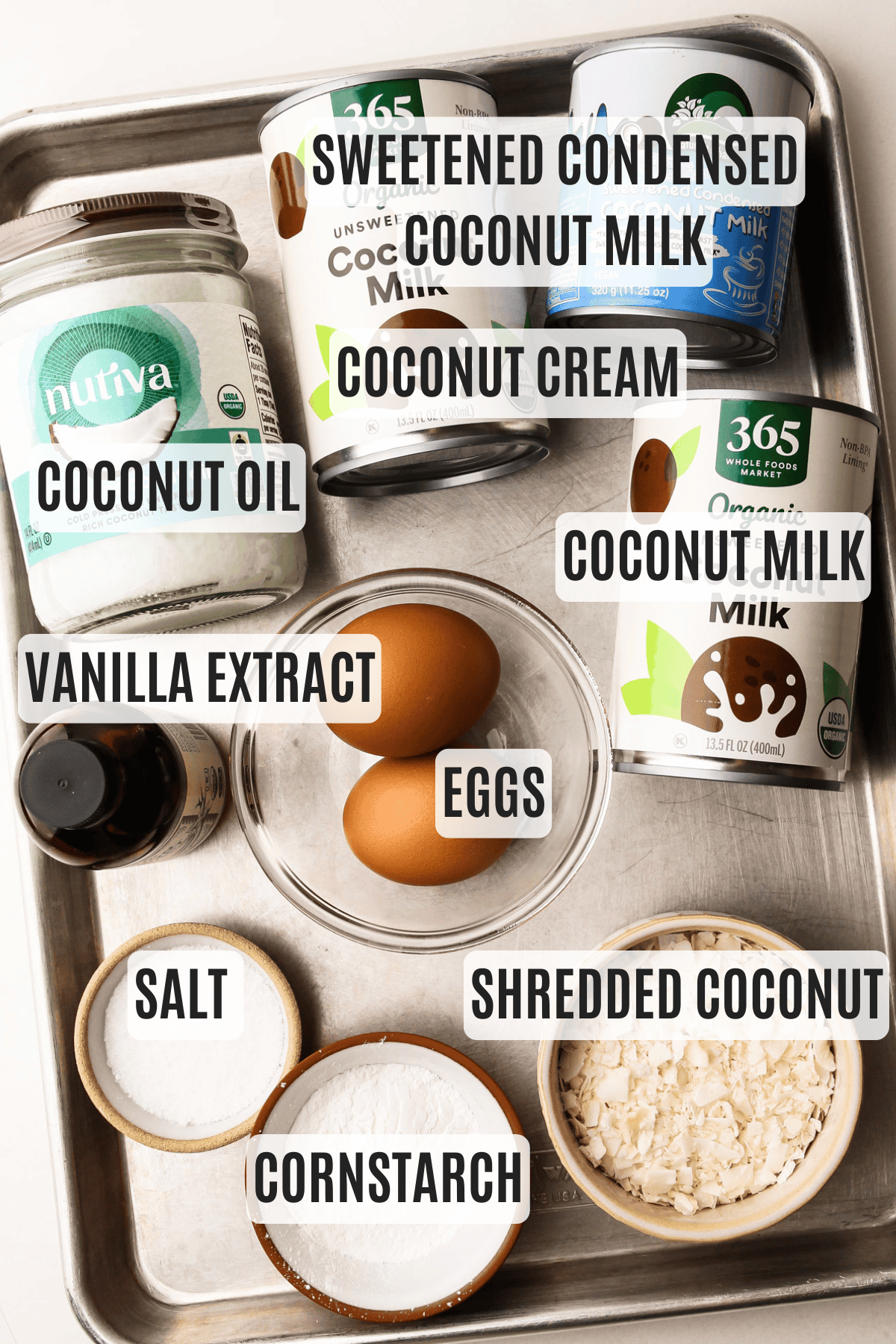 Ingrédients pour le pudding au lait de coco